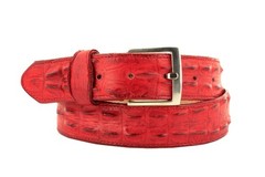 El Presidente Mens Red Cowboy Belt Crocodile Tail Print Leather 34,