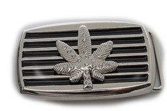 Men Women Silver Black Metal Belt Buckle Large Marijuana Leaf Plant Streetwear