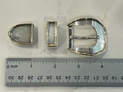 PAT AREIAS 925 Sterling & 18k Yellow Gold Modernist 3 Pc Belt Buckle Set
