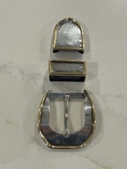 PAT AREIAS 925 Sterling & 18k Yellow Gold Modernist 3 Pc Belt Buckle Set
