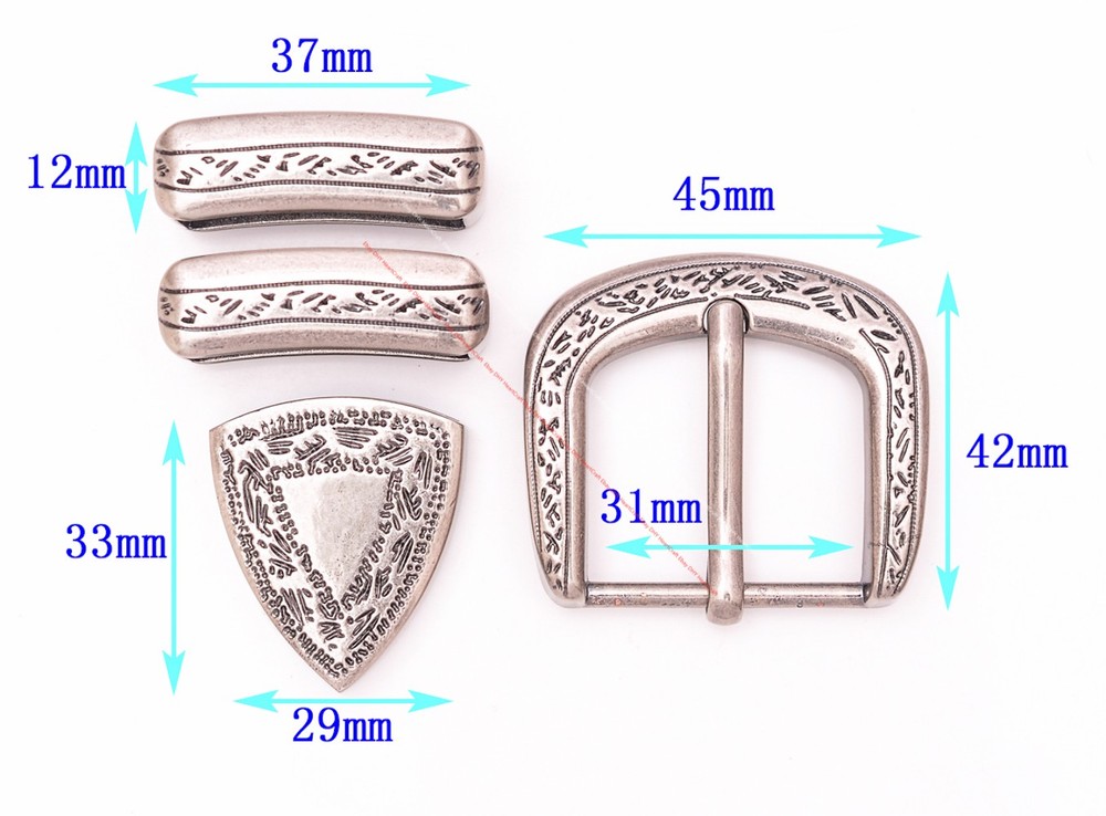 30mm Antique Silver Engraved Floral Western Leathercraft 4 Pcs Set Belt Buckle