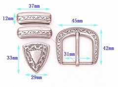 30mm Antique Silver Engraved Floral Western Leathercraft 4 Pcs Set Belt Buckle