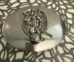 Men&rsquo;s Oval Silver Metal Belt Buckle Angel Military Western Style Fits 1.5in