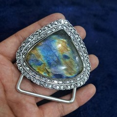 Labradorite Belt Buckle Silver Plated Handmade Western Cowboy Gemstone Buckle