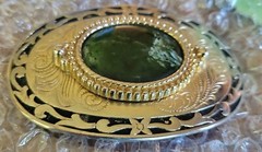STORMY SEA OCEAN DARK GREEN CABOCHON INSERT DECORATIVE WESTERN BELT BUCKLE