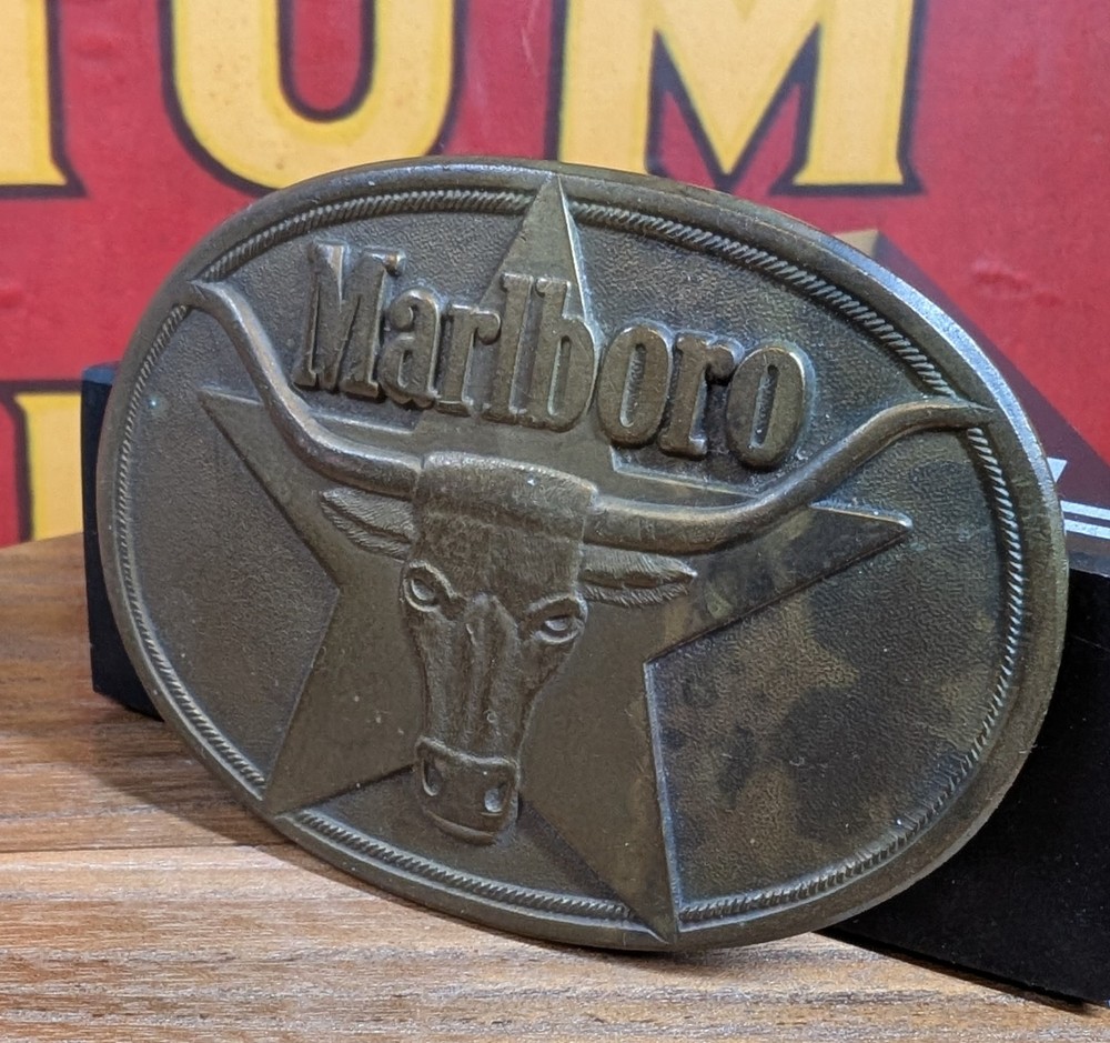 Vintage Marlboro Long Horn Lonestar Belt Buckle Solid Brass 1987 Oval Western