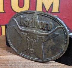 Vintage Marlboro Long Horn Lonestar Belt Buckle Solid Brass 1987 Oval Western