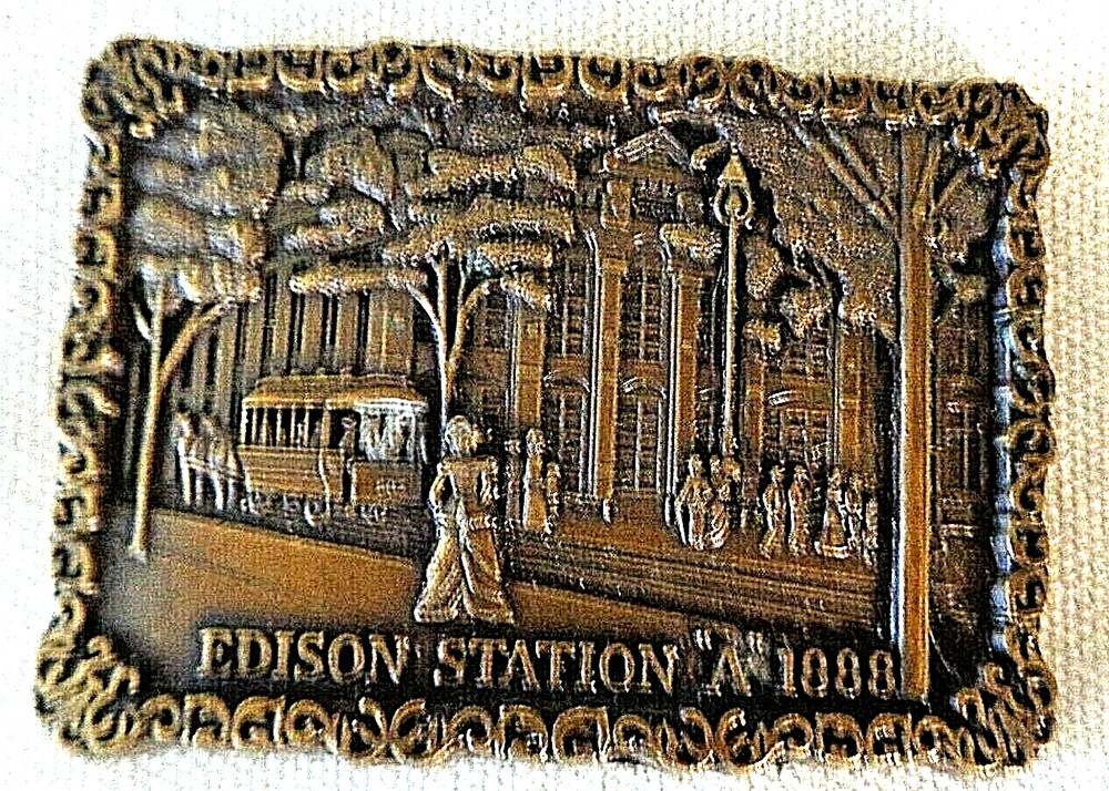 Edison Station « A » 1888 Brass Belt Buckle Transit Station Railroad Commemorative