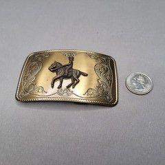 Horseback Rider Belt Buckle Mens One Size Gold Western Floral Cowboy Rectangular