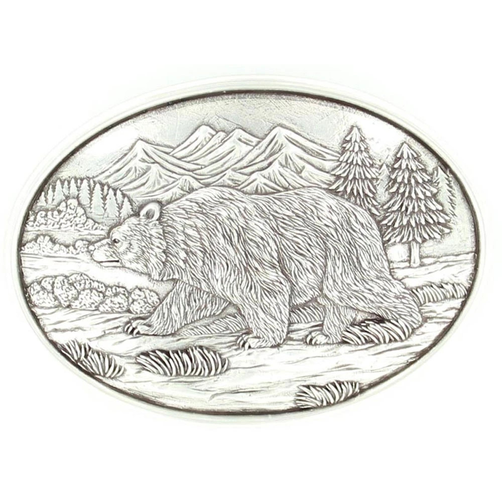 37045 Nocona Men&rsquo;s Grizzly Bear Oval Belt Buckle NEW
