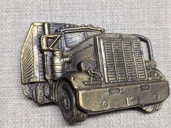 vintage TRUCKER belt buckle BIG RIG semi-truck SOLID BRASS heavy WESTERN cowboy