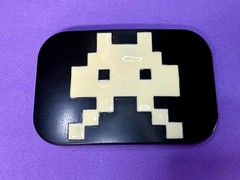 Video Game Arcade Icon Character Black & White Pixilated Pattern Belt Buckle