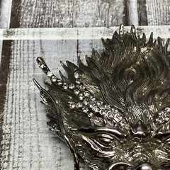 Silver Plated Asian Chinese Dragon Head Metal Belt Buckle Bejeweled