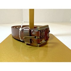 Dockers Brown Leather Belt Unisex Braided Brass Buckle Size L Vintage 1990s