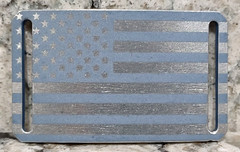 GRIP6 BELT BUCKLE – RUSTIC USA FLAG – PAINTED BLUE OVER SILVER – 1.5 INCH WIDE