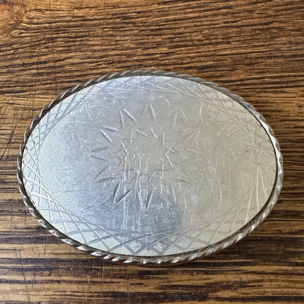 Vintage 70’s Silver-Tone Scalloped Sunburst Belt Buckle Western Geometric Design