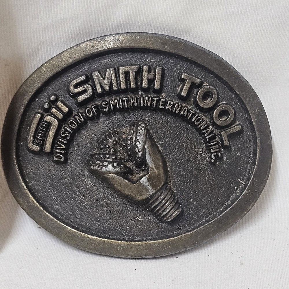 Vintage Smith Tool Belt Buckle Mens Brass Tone Oilfield Drill Bit Made in Canada