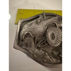 Vintage Monster Truck 4×4 Off Road SUV Belt Buckle Silver Tone 3D Relief 1988