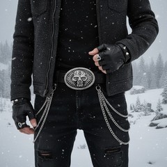 Men / Women Buckle Silver Skull Skeleton Halloween Black Big Oval Gothic Rocker