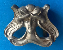 Vintage 1971 Pewter Art Deco Woman Face Peace Sign Hippy Love Belt Buckle