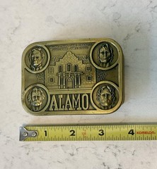 Vintage 1985 Four Heroes Of Alamo Brass Belt Buckle Limited Edition NWOB RARE