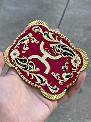 Western Buckle Gold Red Cowboy 4.5 »x3.5 » for 2 » Hooey Buckle Hebilla Vaquero