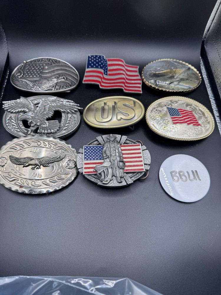 Vintage USA themed LOT OF 8 belt buckles