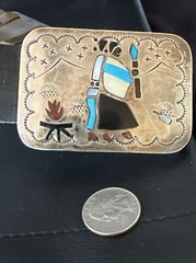 Turquoise Onyx Zuni Sterling Silver Sun Face Inlay Old Pawn Belt 40&Prime; 17406