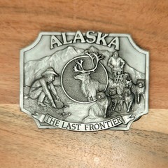 80&rsquo;s Western Fred Welch Alaska State Elk Scenery Cowboy Belt Buckle