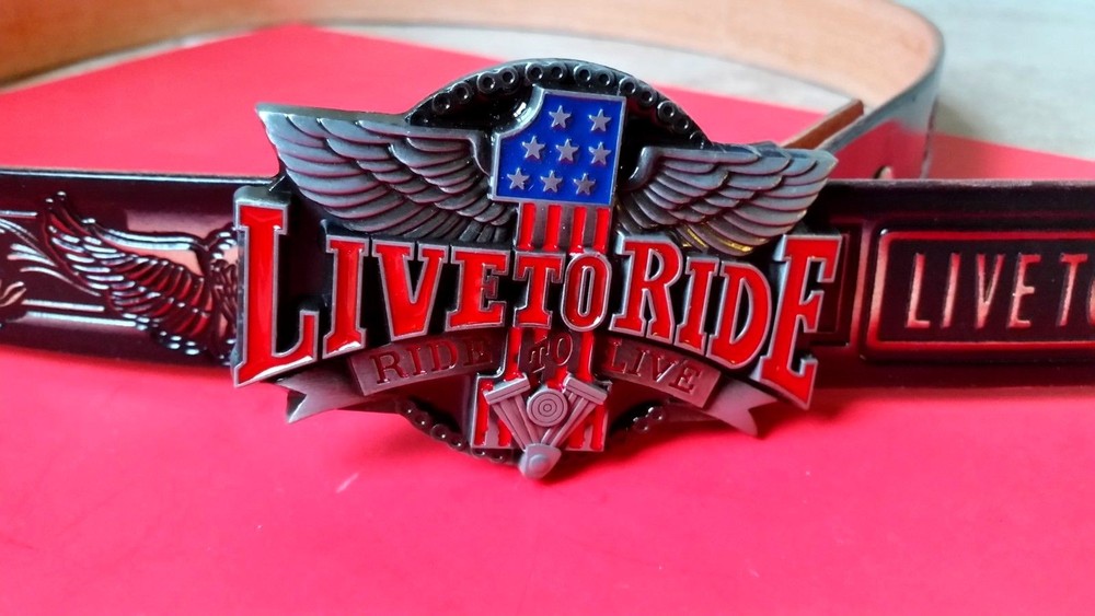 LIVE TO RIDE Leather Belt & Epoxy LTR Buckle (28&Prime;-54&Prime; waist) FAST DELIVERY!