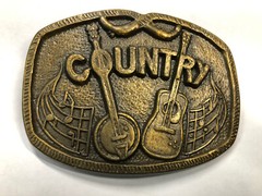 Vintage Country Belt Buckle with Guitar and Banjo & Music Notes