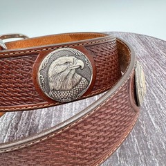 Tony Lama Belt Mens 34 Western Leather Bison Bear Eagle Buckle Brown Silver