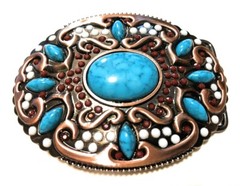 ✖ HQ NATIVE AMERICAN copper turquoise Cowboy Rodeo Style Belt Buckle Heritage US