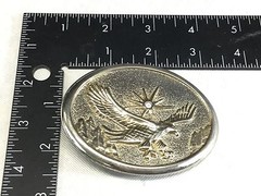 Vintage patriotic flying classic Bald Eagle with sun starburst belt buckle