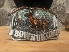 Bergamot Brass Works Bowhunting Deer Western Metal Belt Buckle Vintage Antique