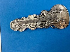 Guitar Flames 5&Prime; Wide Belt Buckle – Heavy Metal Style Figural Silver Color