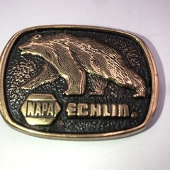 Vintage NAPA Echlin Grizzly Bear Belt Buckle & Lapel Pin Lot – Made in U.S.A.