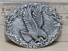 Vintage EGE Belt Buckle Antique Silver 3.5&Prime; Oval Flying Eagle Western USA