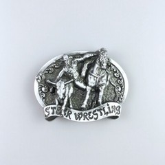 Antique Silver Rodeo Steer Wrestling Western Belt Buckle Boucle de Ceinture