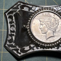 1922 vintage PEACE silver dollar WESTERN belt buckle COIN american RODEO cowboy