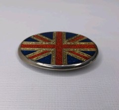 British Flag Belt Buckle Union Jack Glitter Enamel On Silver Tone Metal