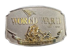 1990 CSI WWII Remembered Memorial Belt Buckle Gold Silver Tone Vintage