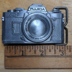Fujica Fuji AX-5 Belt Buckle SLR 35mm Film Camera Belt Buckle Single Prong Vtg