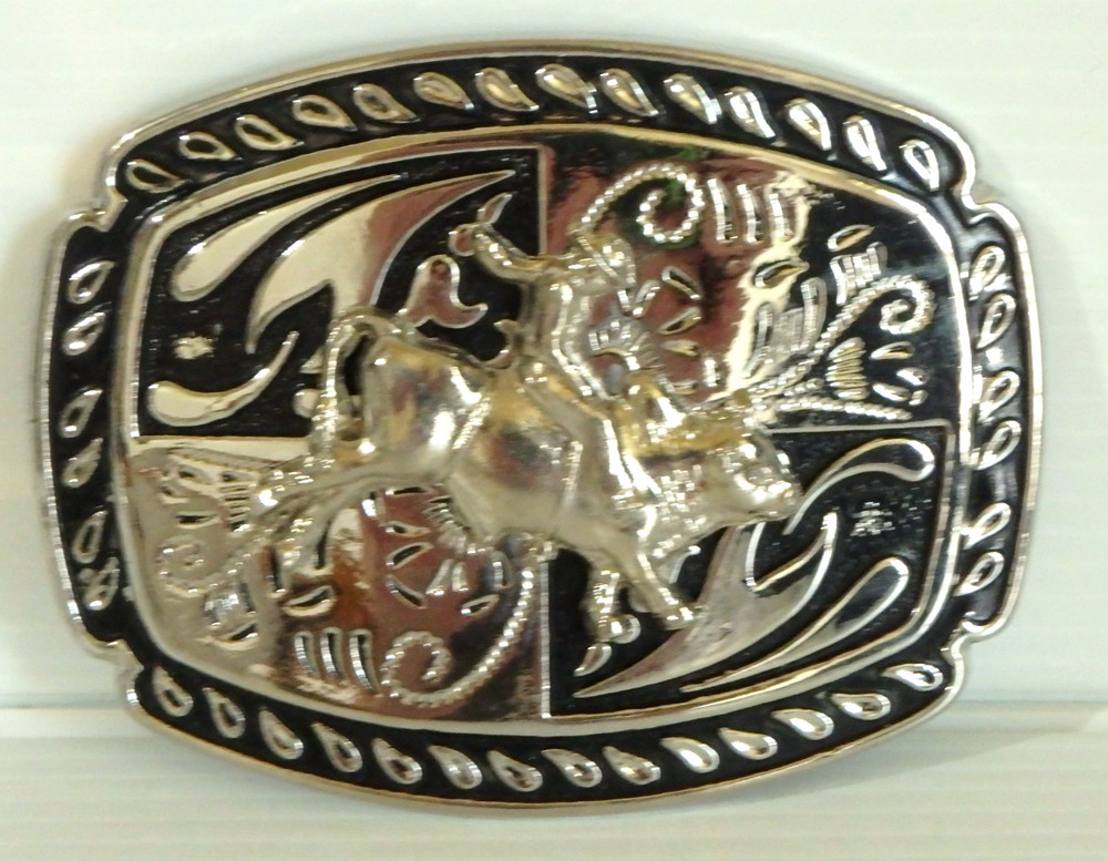 Bull Rider Cowboy Rodeo Western Silver/Black Tone BELT BUCKLE / New