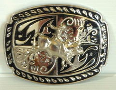 Bull Rider Cowboy Rodeo Western Silver/Black Tone BELT BUCKLE / New