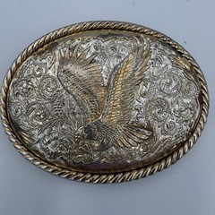 Ivan Western Eagle Belt Buckle Silver Gold Tone Floral Scrollwork Rope Border
