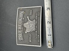 True Religion « World Tour » metal plaque belt buckle
