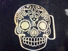 Day Of The Dead Black Skull Mexican Dia De Muertos Belt Buckle- Jeans Friend