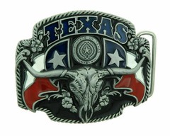 Texas State Flags Long Horn Bull Western Cowboy Enamel Metal Belt Buckle