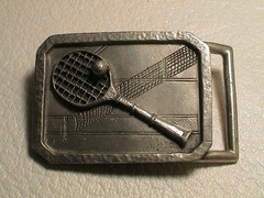 TENNIS SHOWING RACKET BALL & NET ON A COURT MENS PREOWNED METAL BHS BELT BUCKLE